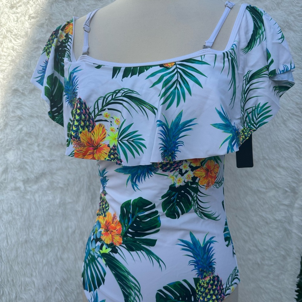 Tropical Print Ruffle Swimsuit New